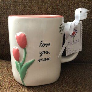 NWT Rae Dunn Mother's Day Mug "Love You Mom" w/ Pink Tulips & Top Rim